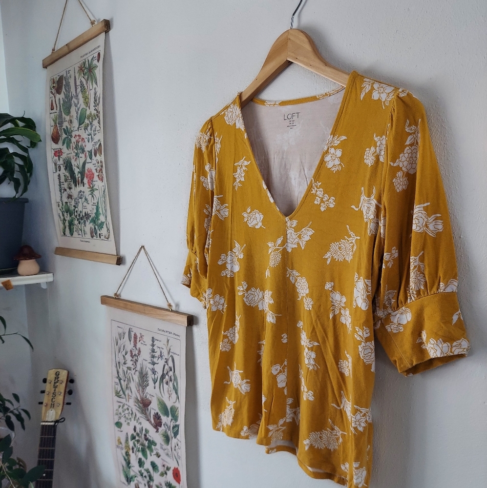 Medium - Loft- Yellow Floral Top